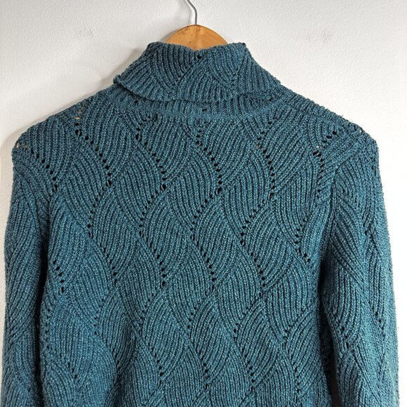 Sundance Champlain Sweater Womens XS Teal Blue Silk Blend Turtleneck Pullover - Picture 9 of 11